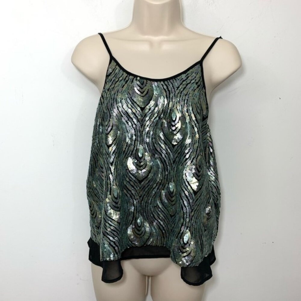 ASTR sequin camisole tank top peacock design M